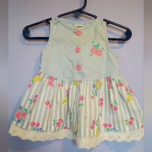Vintage 90s Baby Girl Cherry Lace Floral Dress 0-6 Months Pink Easter Ruffles